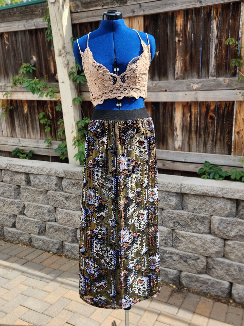 California MoonRise - Anthropologie Rhiannon Velvet Burnout Gold Boho Maxi Skirt